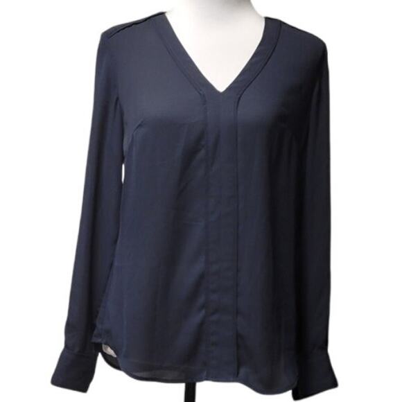 Banana Republic Navy Blue Long Sleeve V-Neck Career Blouse Minimalist - XS - Picture 2 of 6